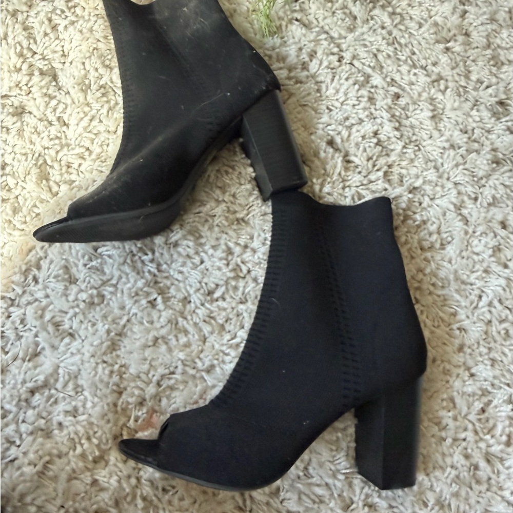 Elegant Black Heeled peep, toe stylish, spring outfit going out Ankle Boots - Picture 2 of 7